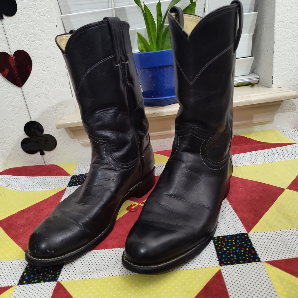 Justin Boots Black Leather Western Boots